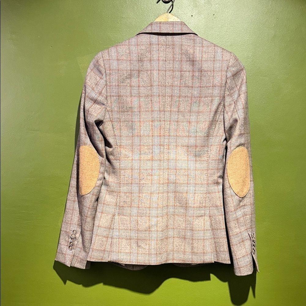 Sacoor Brothers Beige and Brown Plaid Blazer with Elbow Pads - Picture 11 of 11